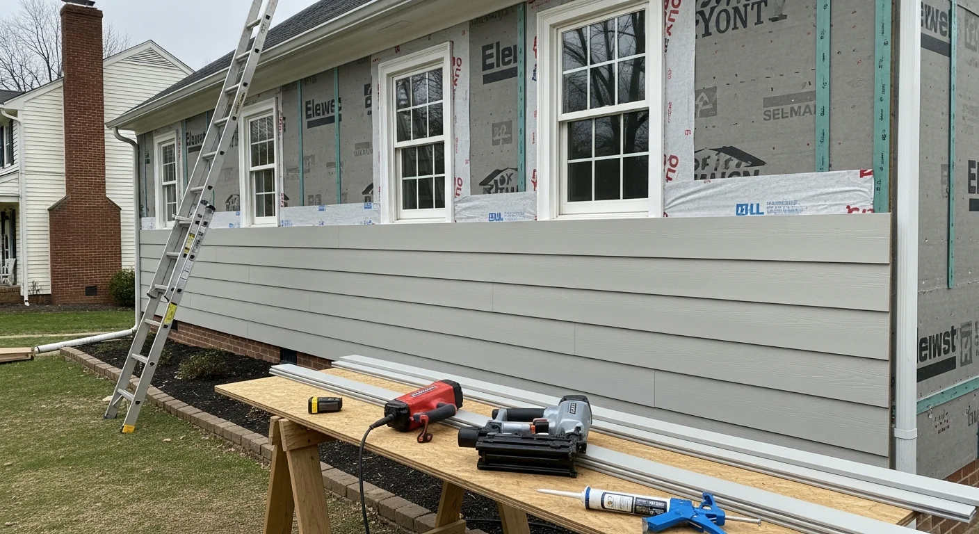 Newly installed exterior siding on a residential home in Ellicott City, Maryland, showing clean panel alignment, finished trim, and sealed joints. The completed installation reflects updated curb appeal on a typical Howard County colonial-style property.